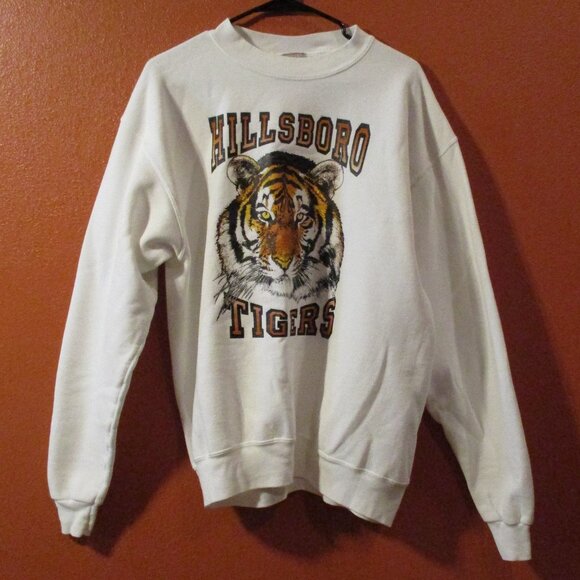 Tiger Head Vintage 1992 Oneita Men Large Black White Orange Graphic Sweatshirt - Picture 1 of 6
